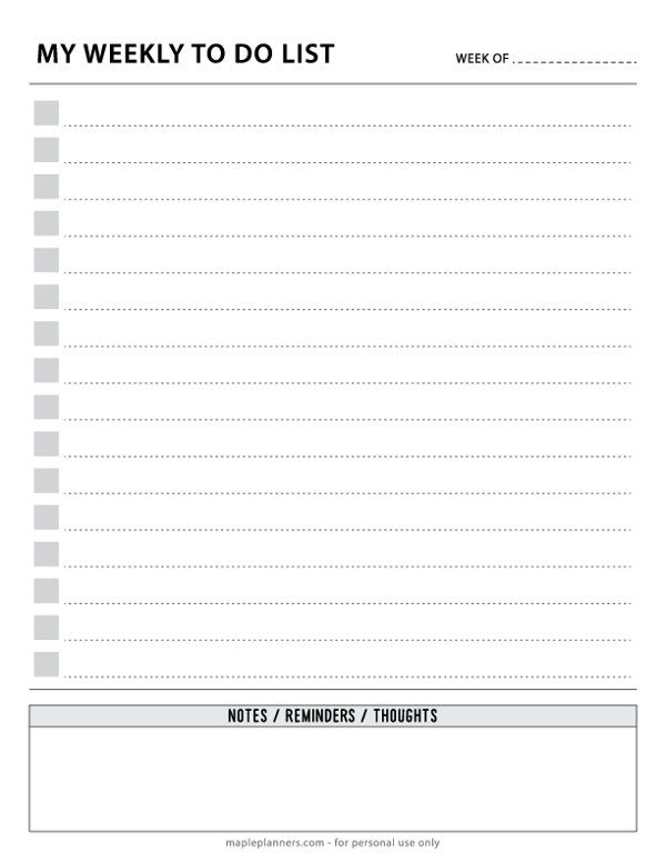 Simple Weekly To Do List