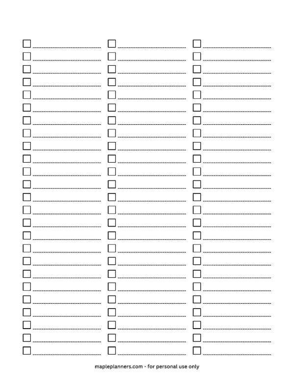 Three Column Checklist