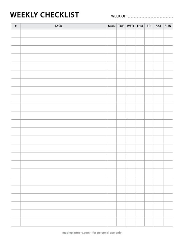 Weekly Checklist