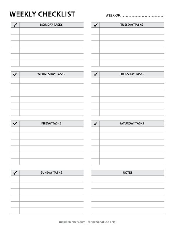 Weekly Tasks List