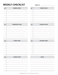 Weekly Tasks List
