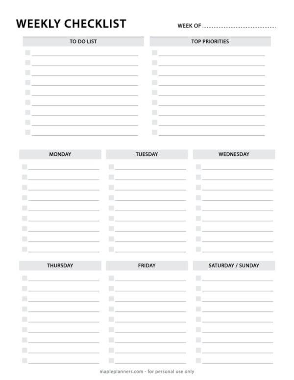 Weekly Checklist with Priorities