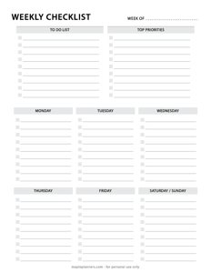 Weekly Checklist with Priorities