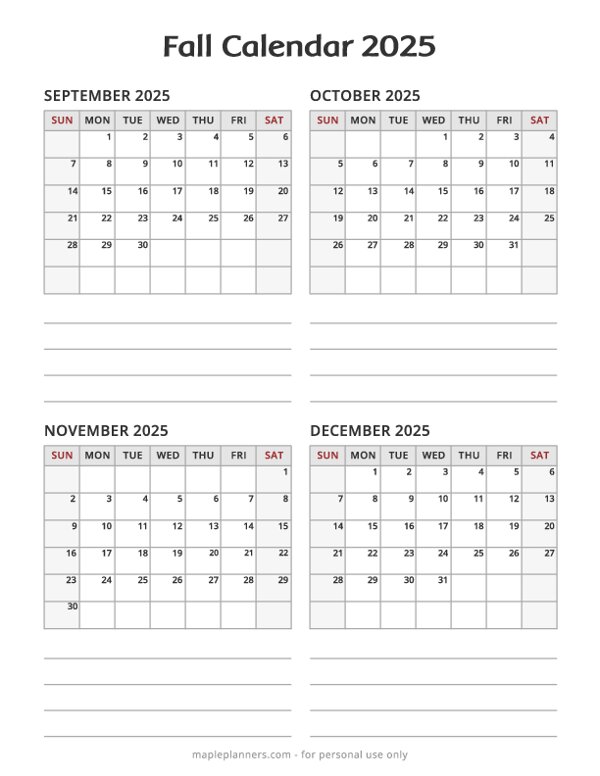 Fall Calendar 2025