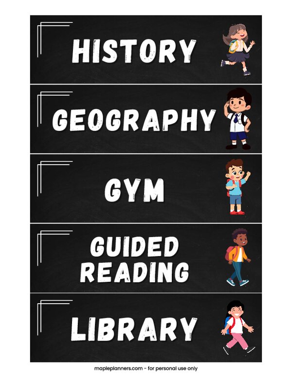 Chalkboard School Subject Labels