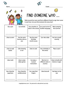 Classmate Scavenger Hunt Game