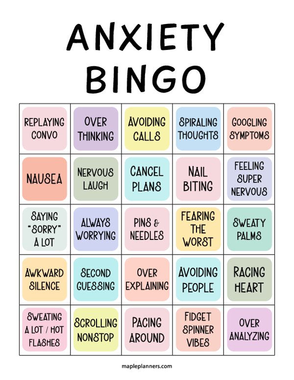 Anxiety Bingo