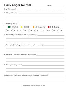 Daily Anger Journal Template