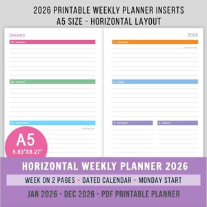 A5 2026 Horizontal Weekly Planner - Monday Start