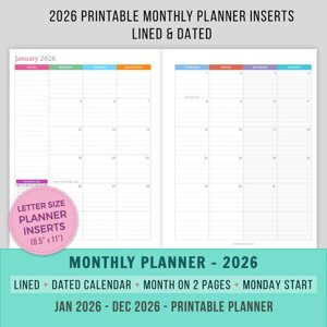 2026 Monthly Planner Printable - Monday Start