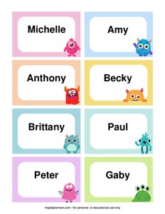 Cute Monsters Name Tags