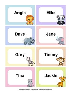 Jungle Animal Name Tags