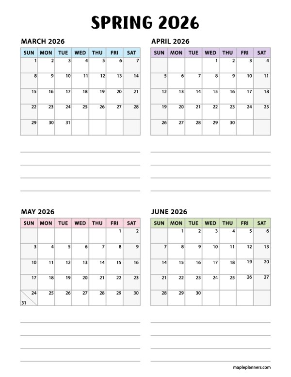 Spring 2026 calendar