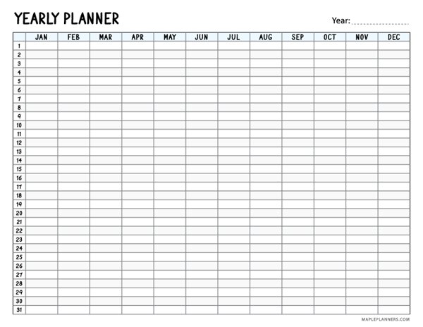 Undated Yearly Calendar