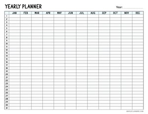 Undated Yearly Calendar
