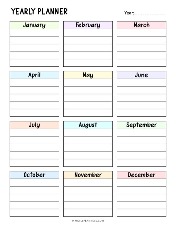 Undated Yearly Planner