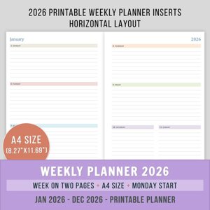 A4 2026 Horizontal Weekly Planner