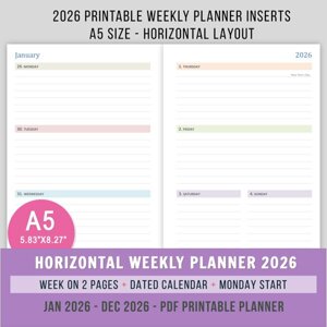 2026 Horizontal Weekly Planner - A5 Size