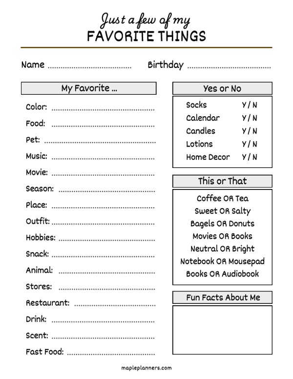 Just a Few of My Favorite Things