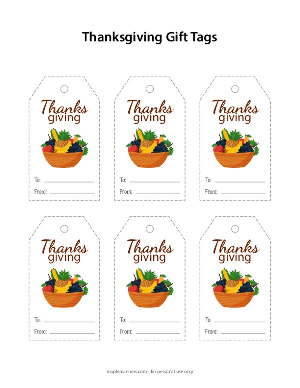 Thanksgiving Holiday Gift Tags