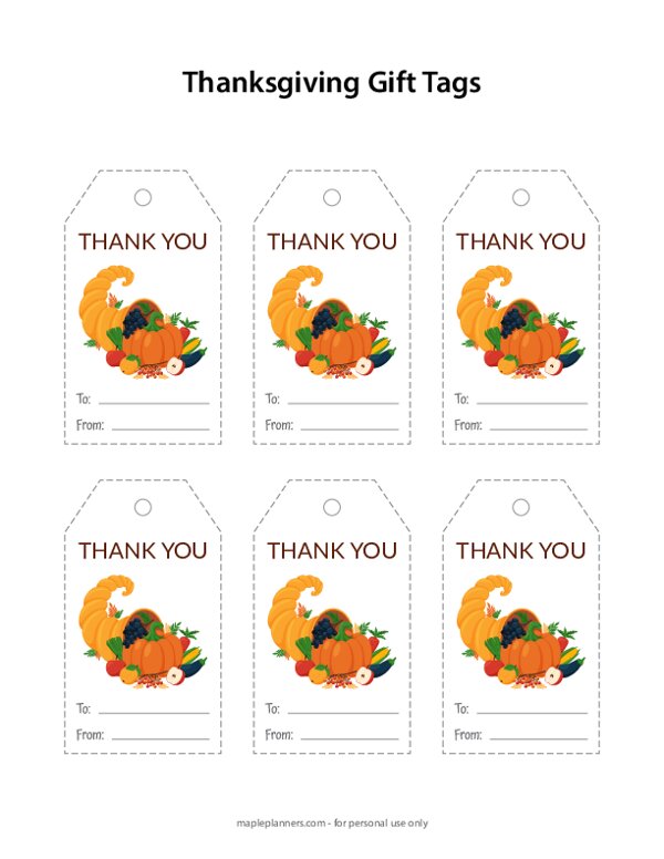 Thanksgiving Tags for Gifts