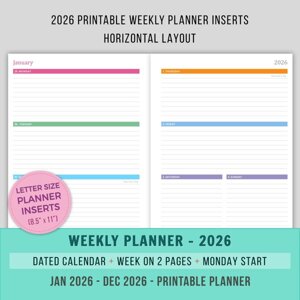 2026 Weekly Planner - Horizontal - Monday Start