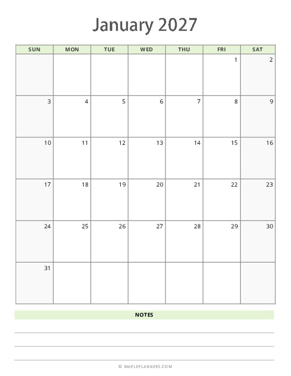 January 2027 Calendar
