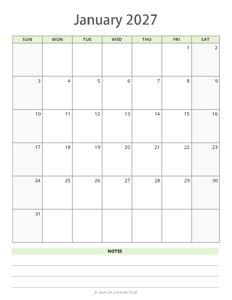 January 2027 Calendar