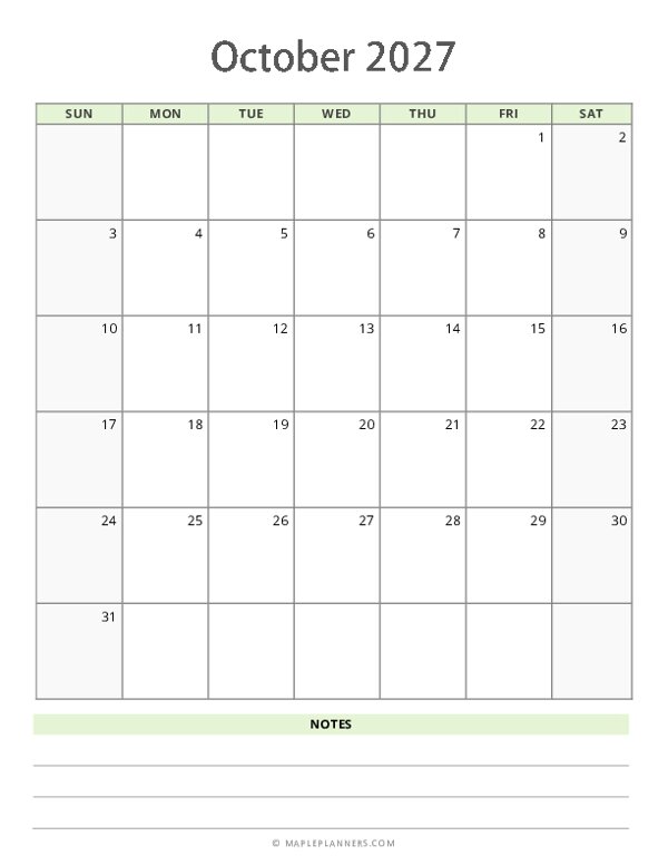 October 2027 Calendar