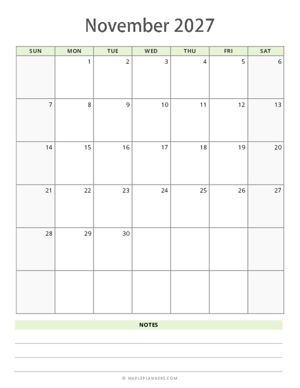 November 2027 Calendar