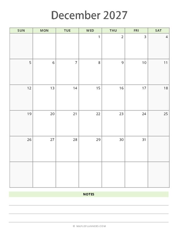 December 2027 Calendar