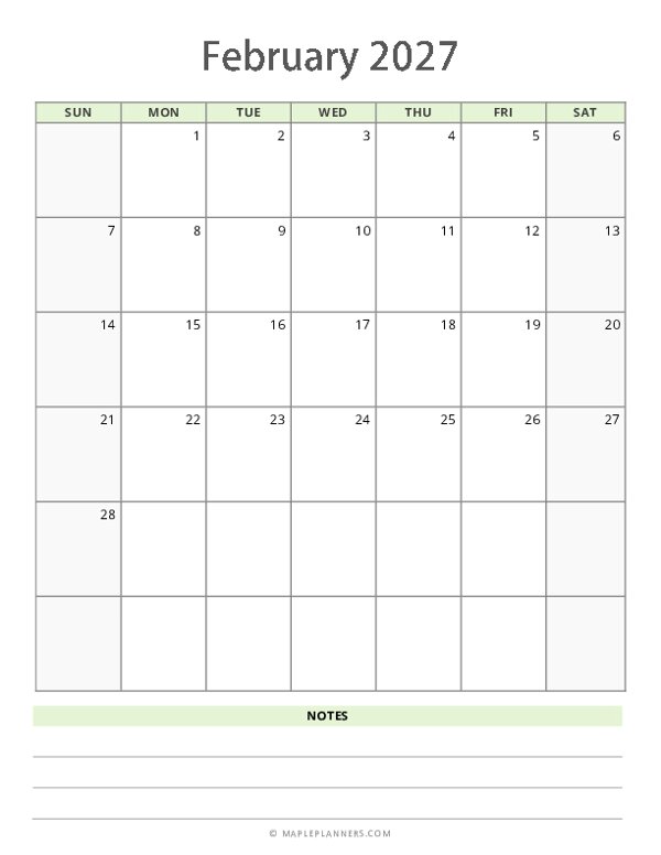 February 2027 Calendar