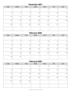 Fall Calendar 2027: December, January and February