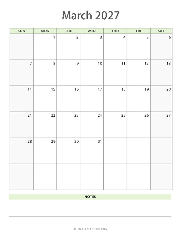 March 2027 Calendar