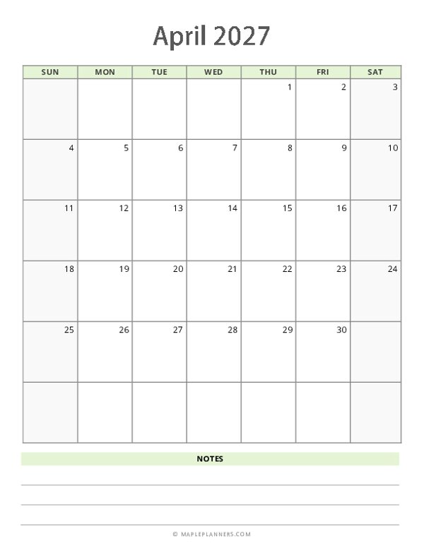 April 2027 Calendar