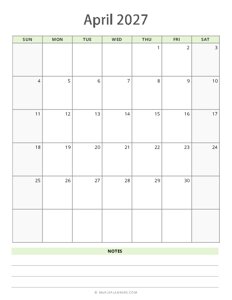 April 2027 Calendar