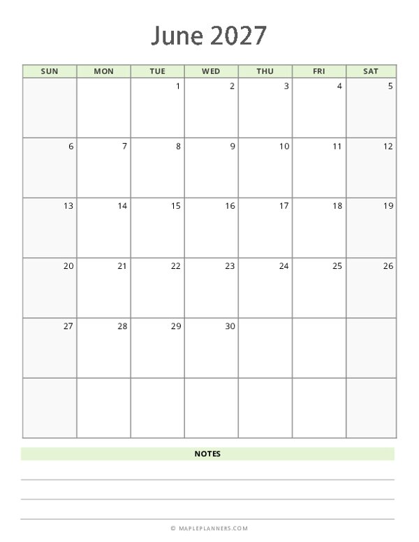 June 2027 Calendar