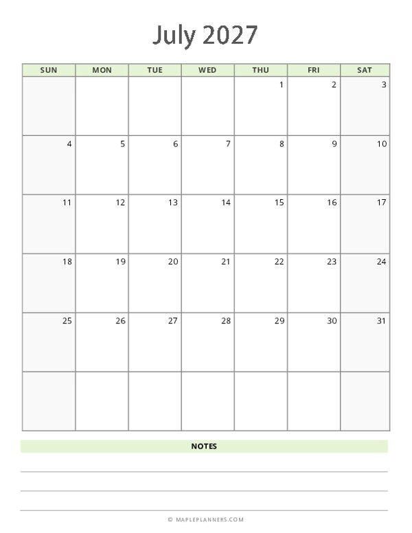 July 2027 Calendar