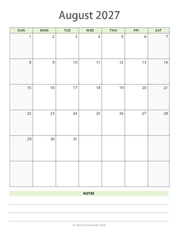 August 2027 Calendar