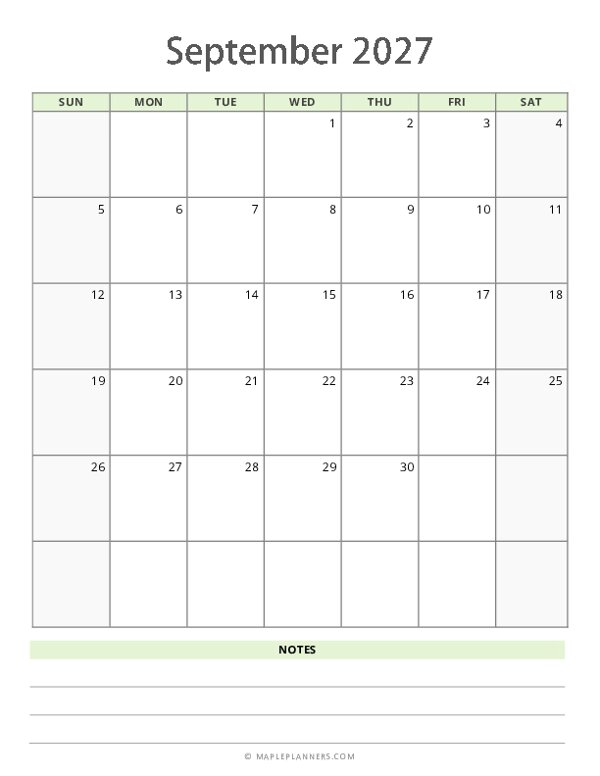 September 2027 Calendar