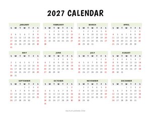 2027 Yearly Calendar (Landscape)