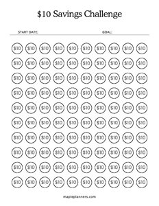 $10 Savings Challenge Tracker (Save $1,000)