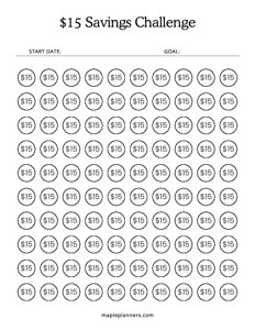 $15 Savings Challenge Tracker (Save $1,500)