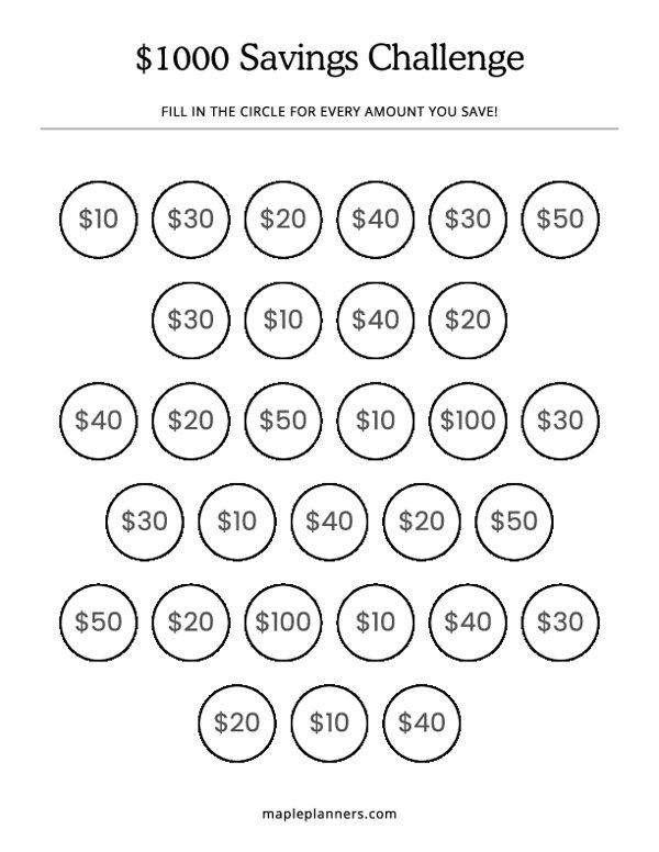 $1000 Savings Challenge in 30 Days