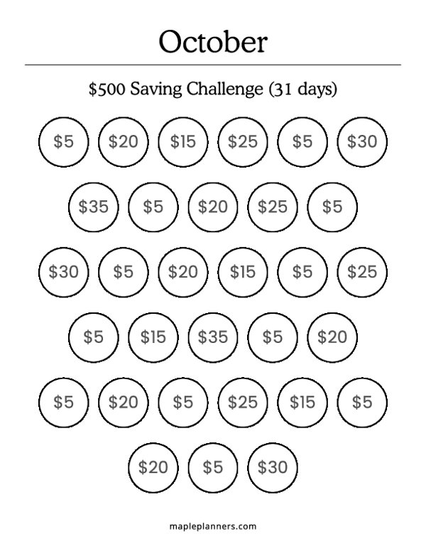 October Savings Challenge (Save $500)