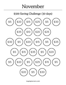 November Savings Challenge (Save $500)