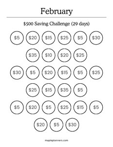 February Savings Challenge (Save $500)