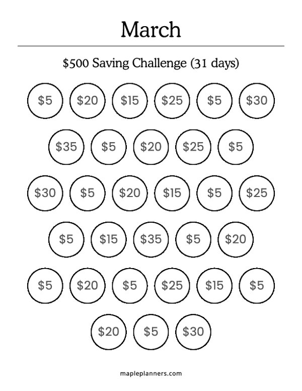 March Savings Challenge (Save $500)