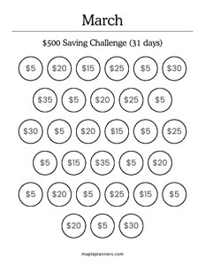 March Savings Challenge (Save $500)