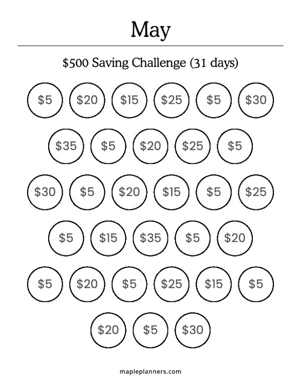 May Savings Challenge (Save $500)